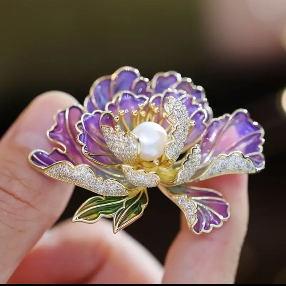 Flower Brooch Luxury Faux Pearl Rhinestone Accent Various Colors NEW